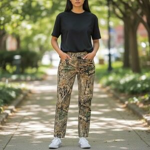 Telepatia Women's Stretch Brown Forest Camo Pants 20W High Rise Straight Leg NWT